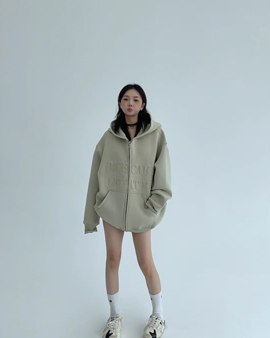 Embossed Logo Zip Hoodie YLS0910