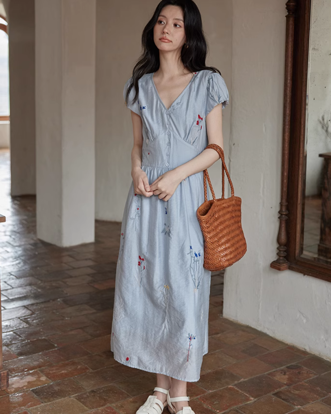 V-Neck Floral Flare Dress SMS0005