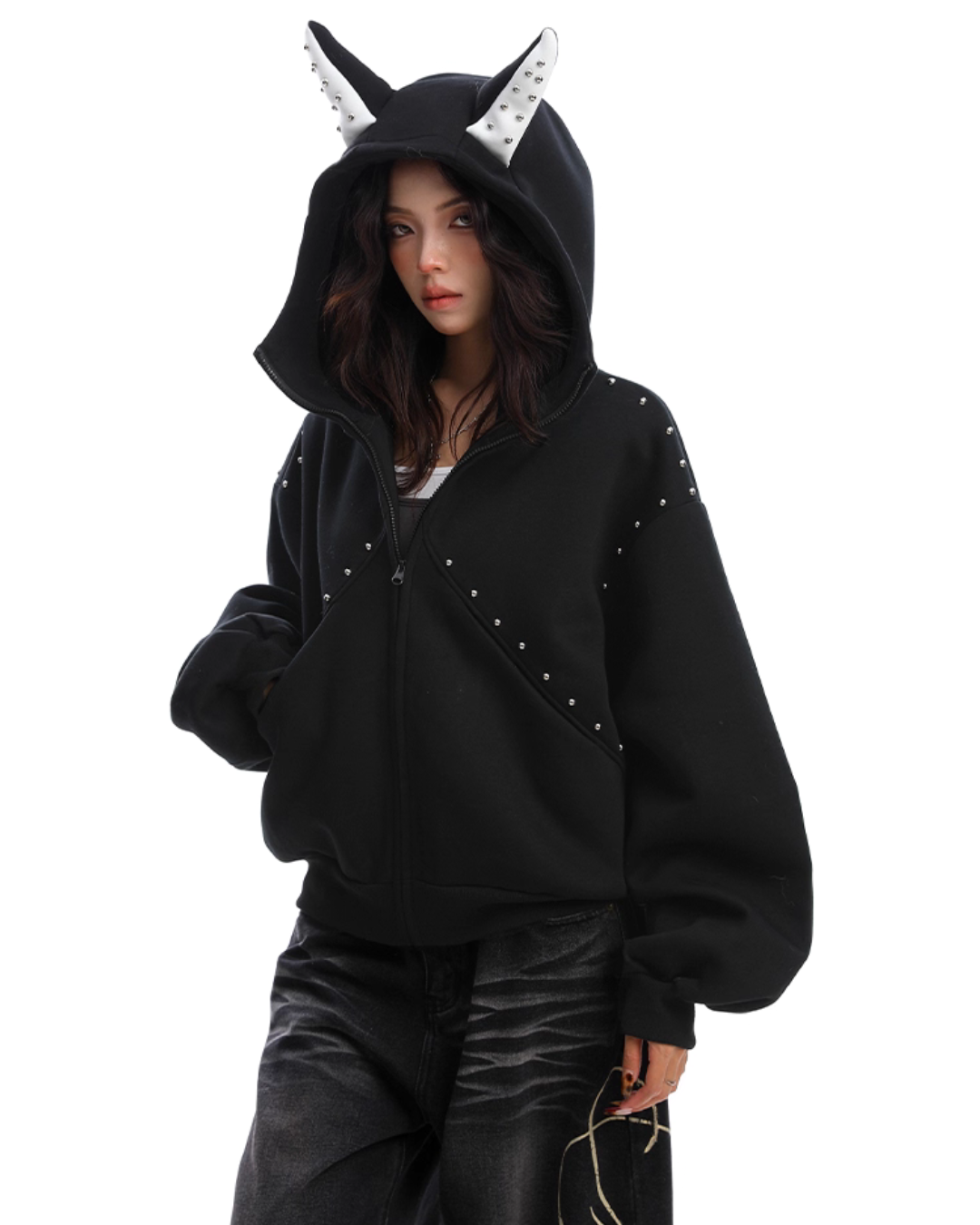 Ear Design Studded Hoodie BGS0022