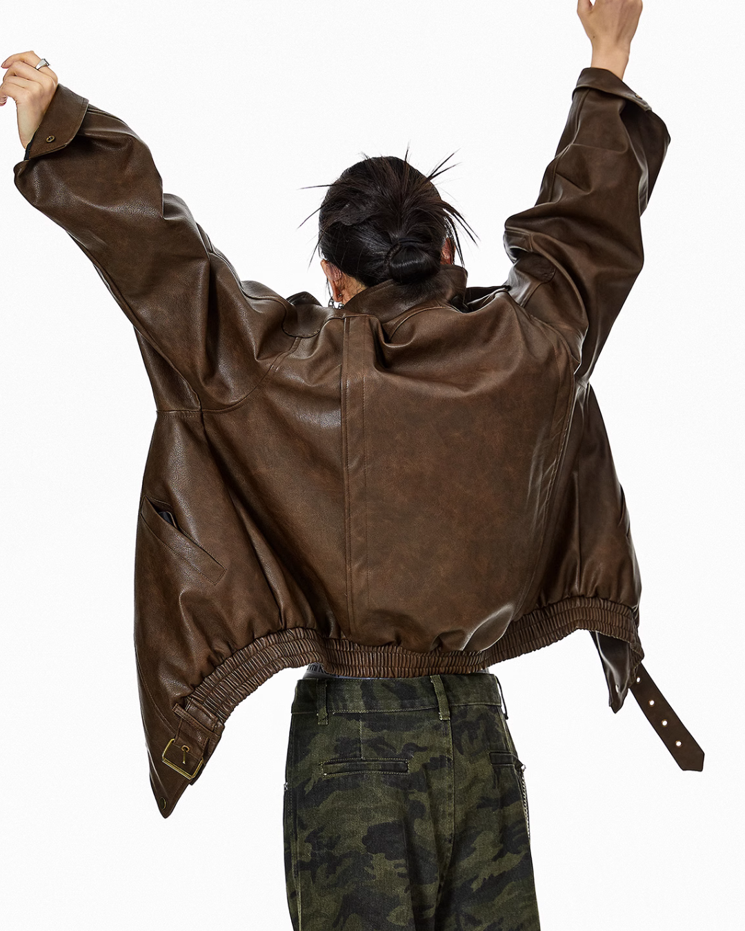 Stand Collar Volume Leather Jacket ICM0063