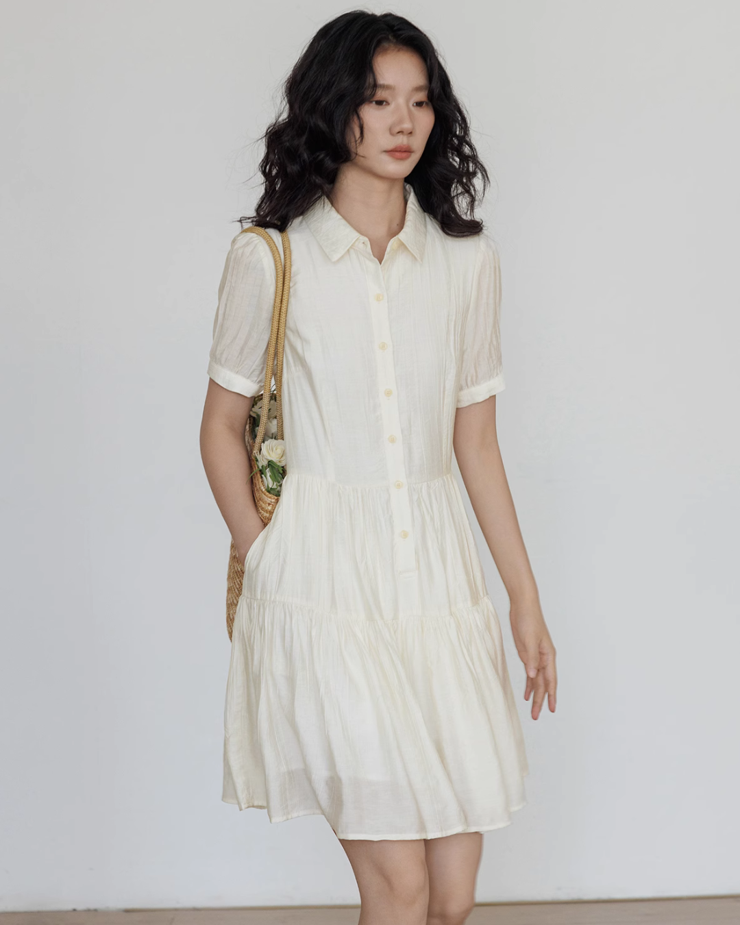 Plain Tiered Shirt Dress VAS0103