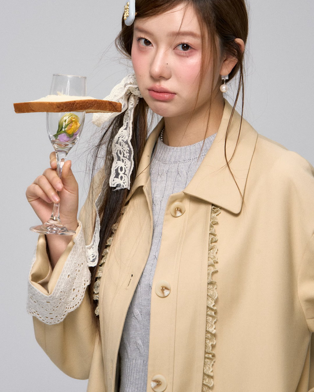 Retro Lace Trench Coat / Tight Knit Tops ASG0026