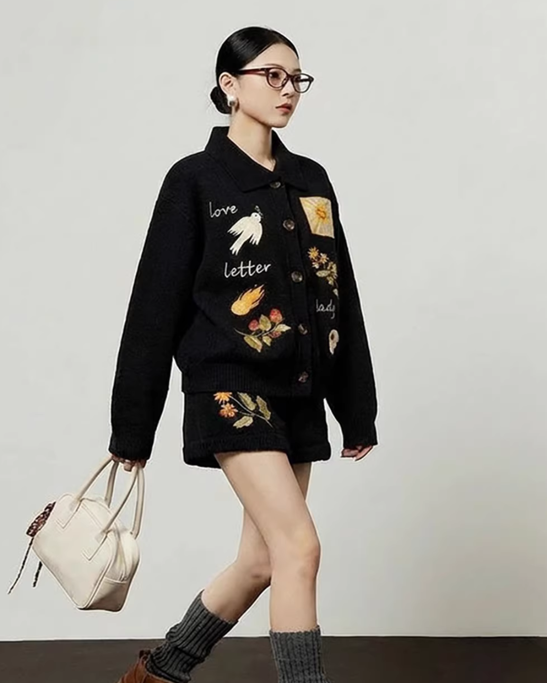 Flower Motif Knit Top / Knit Pants LLA0622