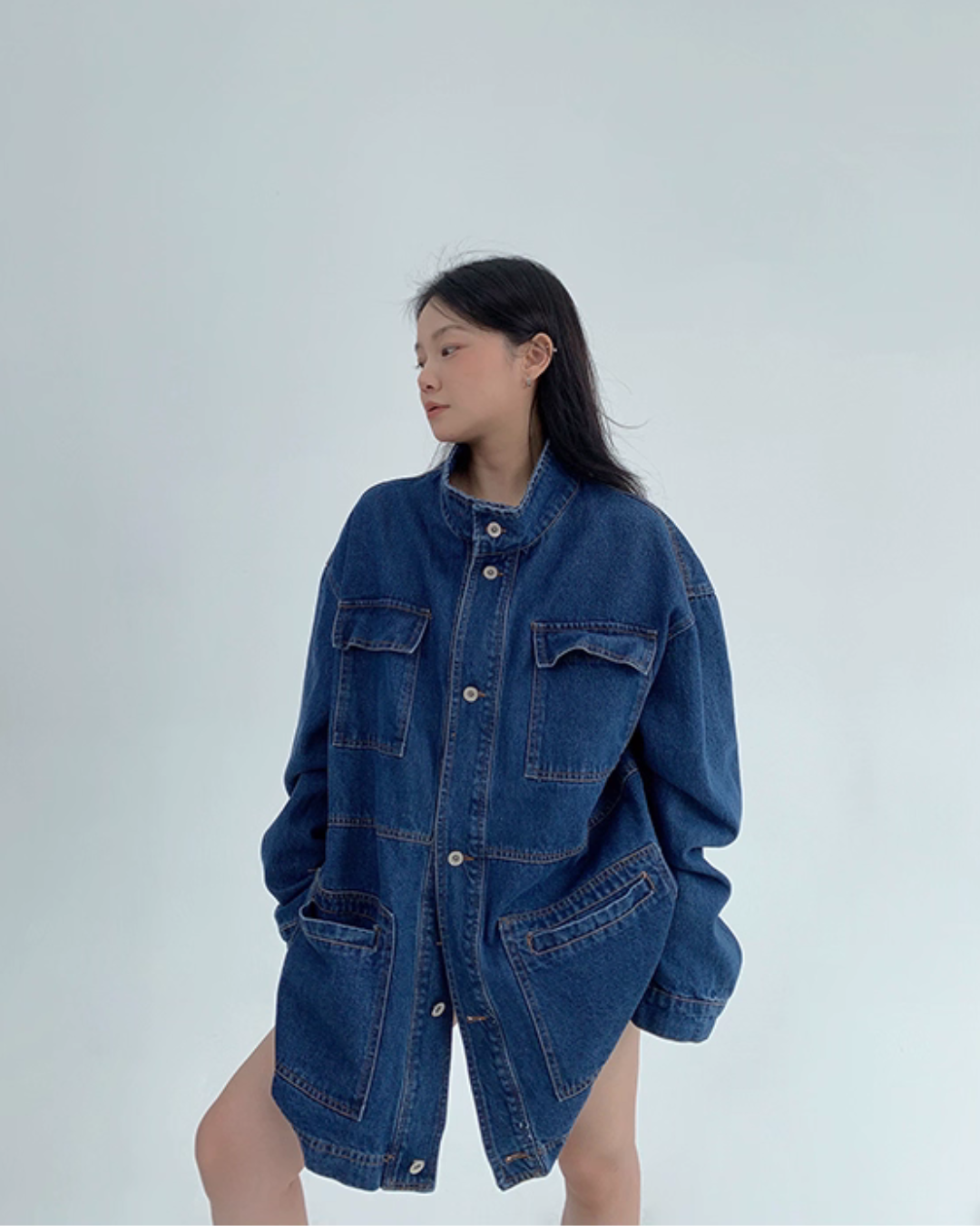 Stand Collar Loose Denim Jacket YLS0980