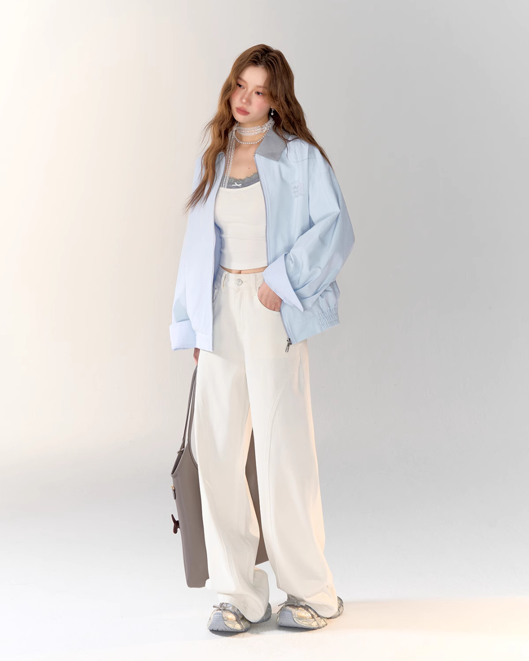 Light Sea Salt Blue Jacket / White Wide Pants ASG0021