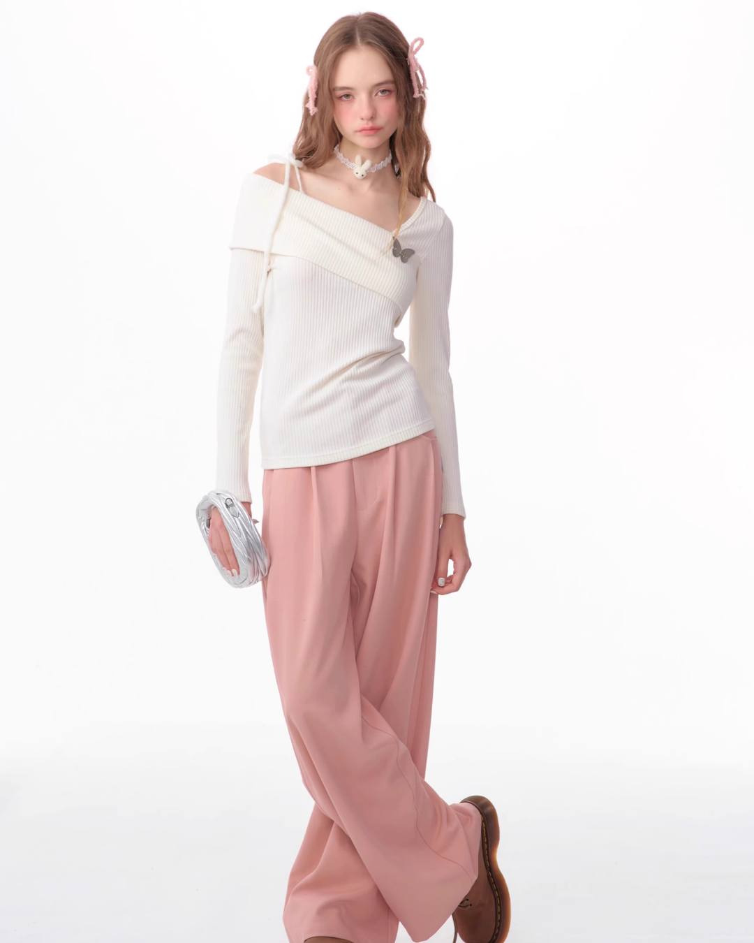 Off Shoulder Collar Knit Tops ZZF0350