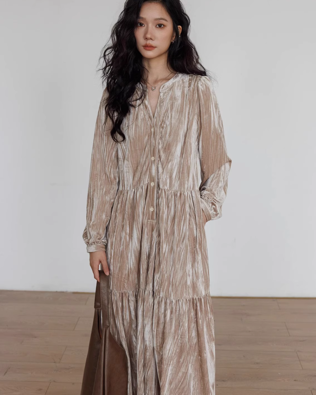 V-Neck Velvet Long Dress VAS0144