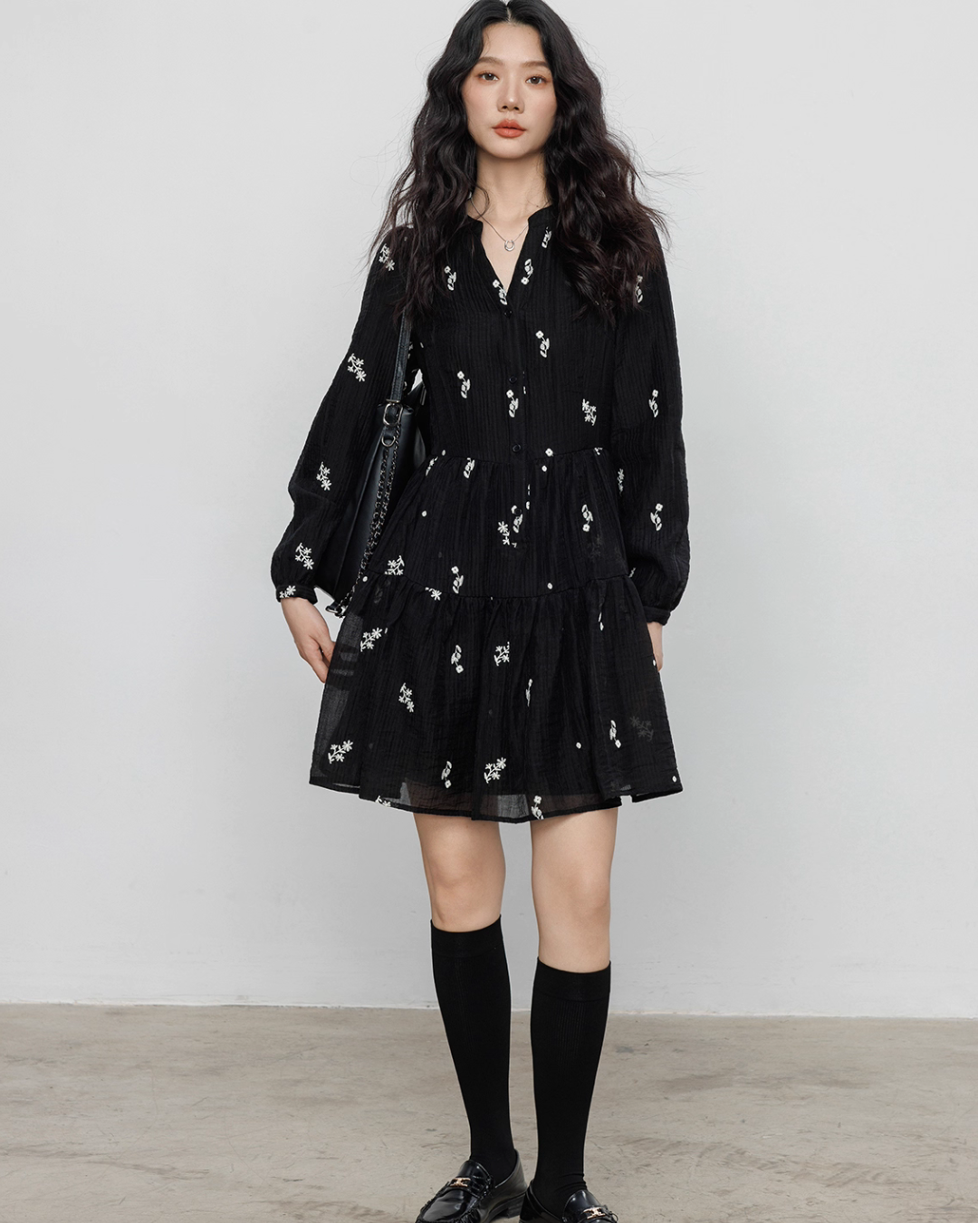 Flower Patterned Flare Dress VAS0146