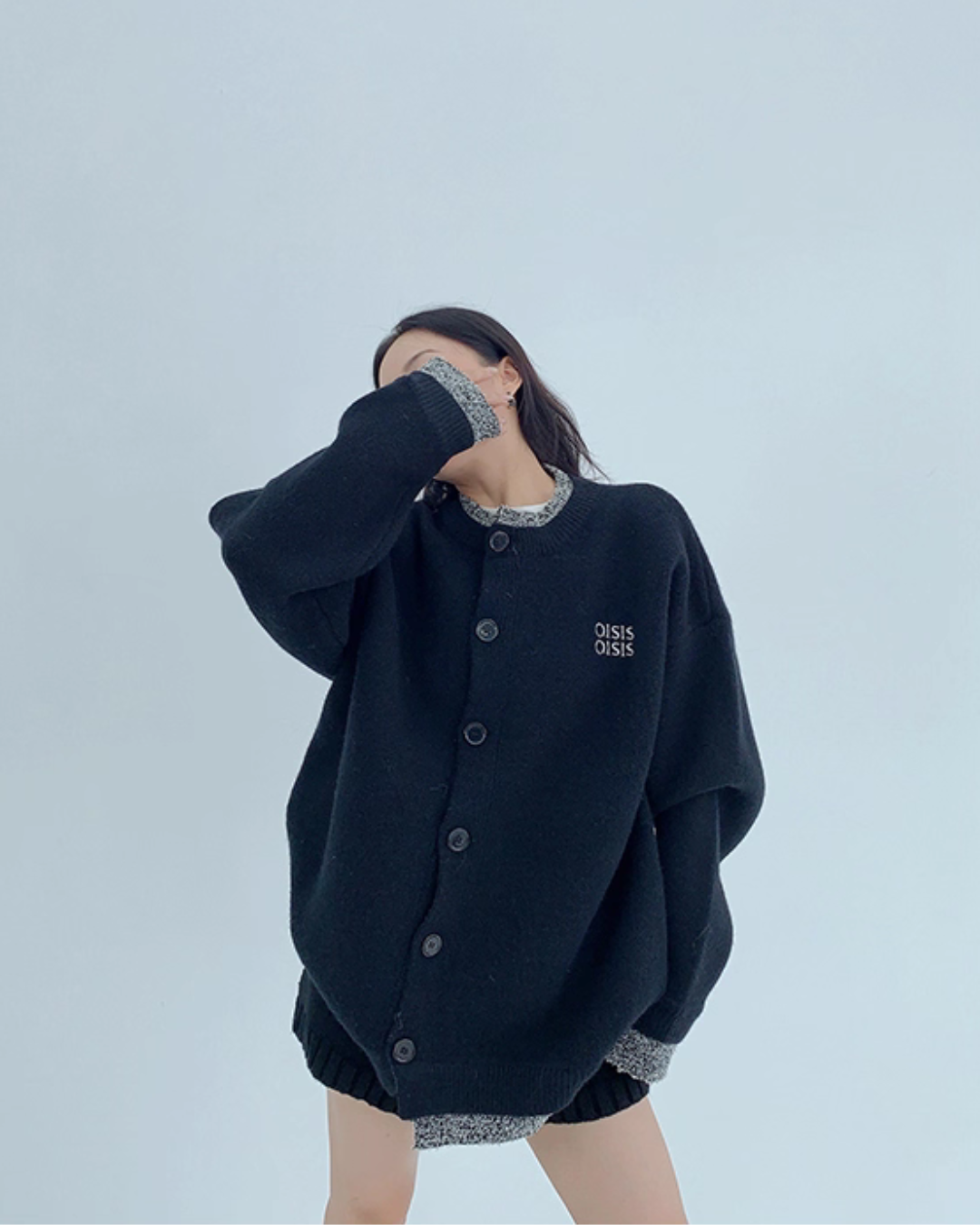 Layered Style Round Neck Knit Cardigan YLS0989