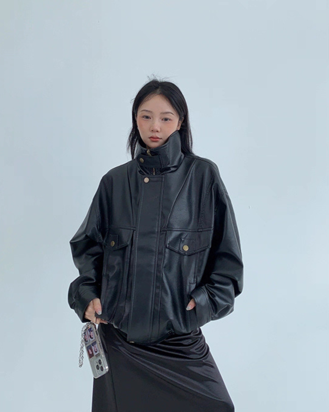 Stand Collar Fake Leather Blouson YLS0909
