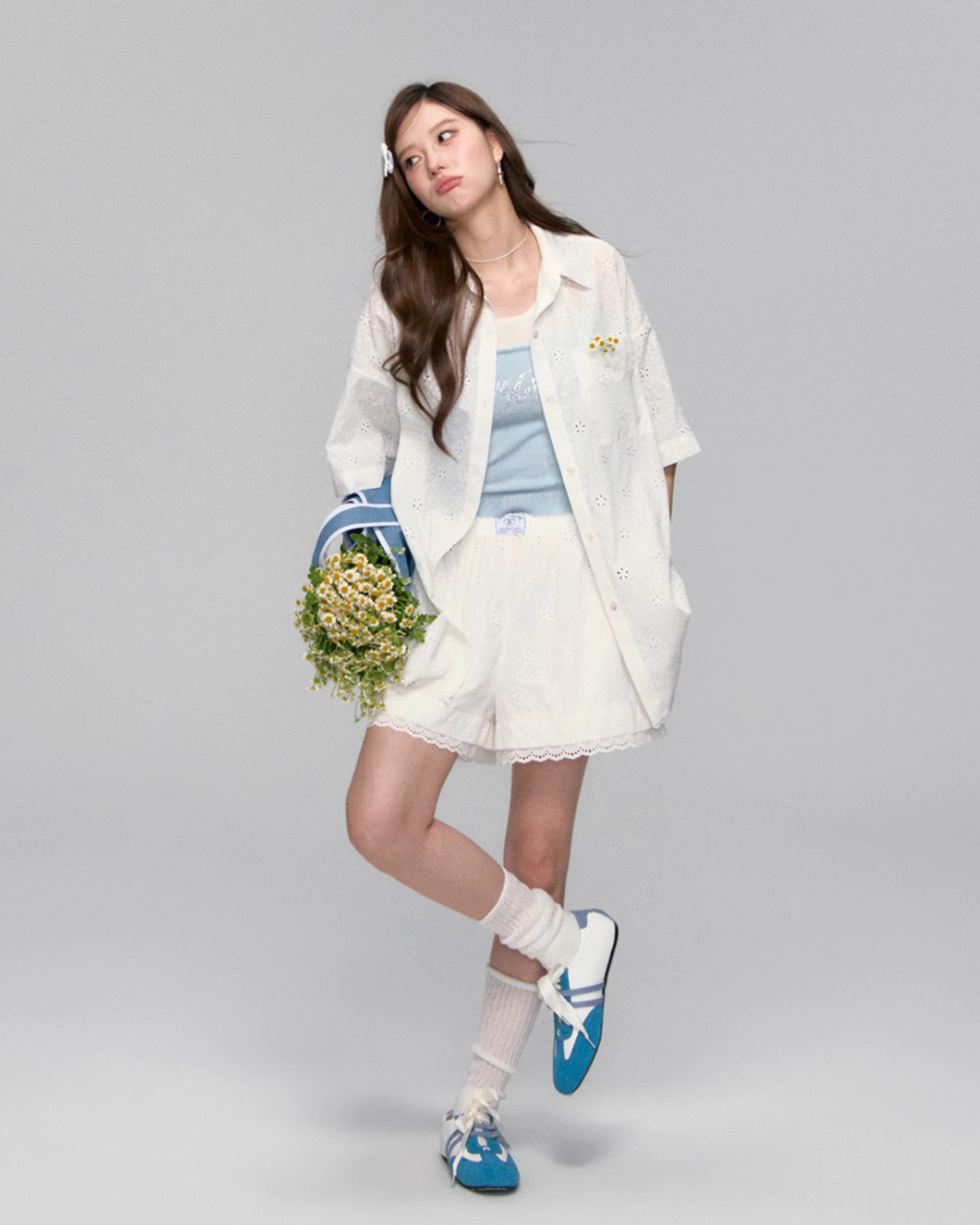 Flower Lace Short Sleeve Shirt / Half Pants ASG0043