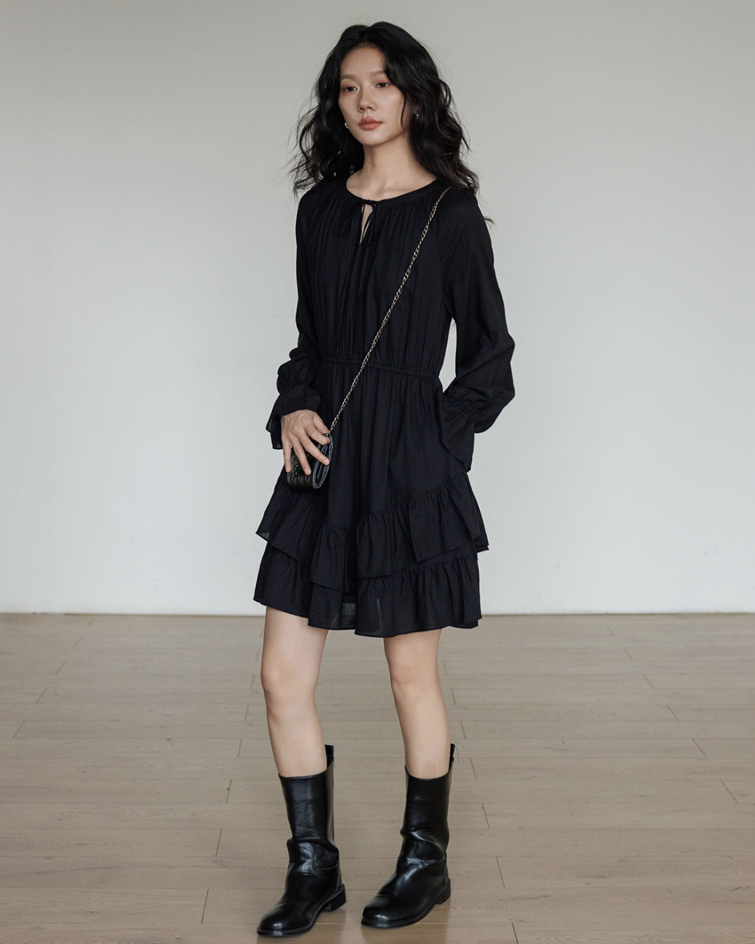 Round Neck Linen Long Sleeve Dress VAS0152