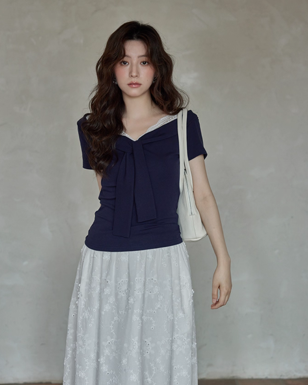 V-neck Navy Blue Dress SMS0025