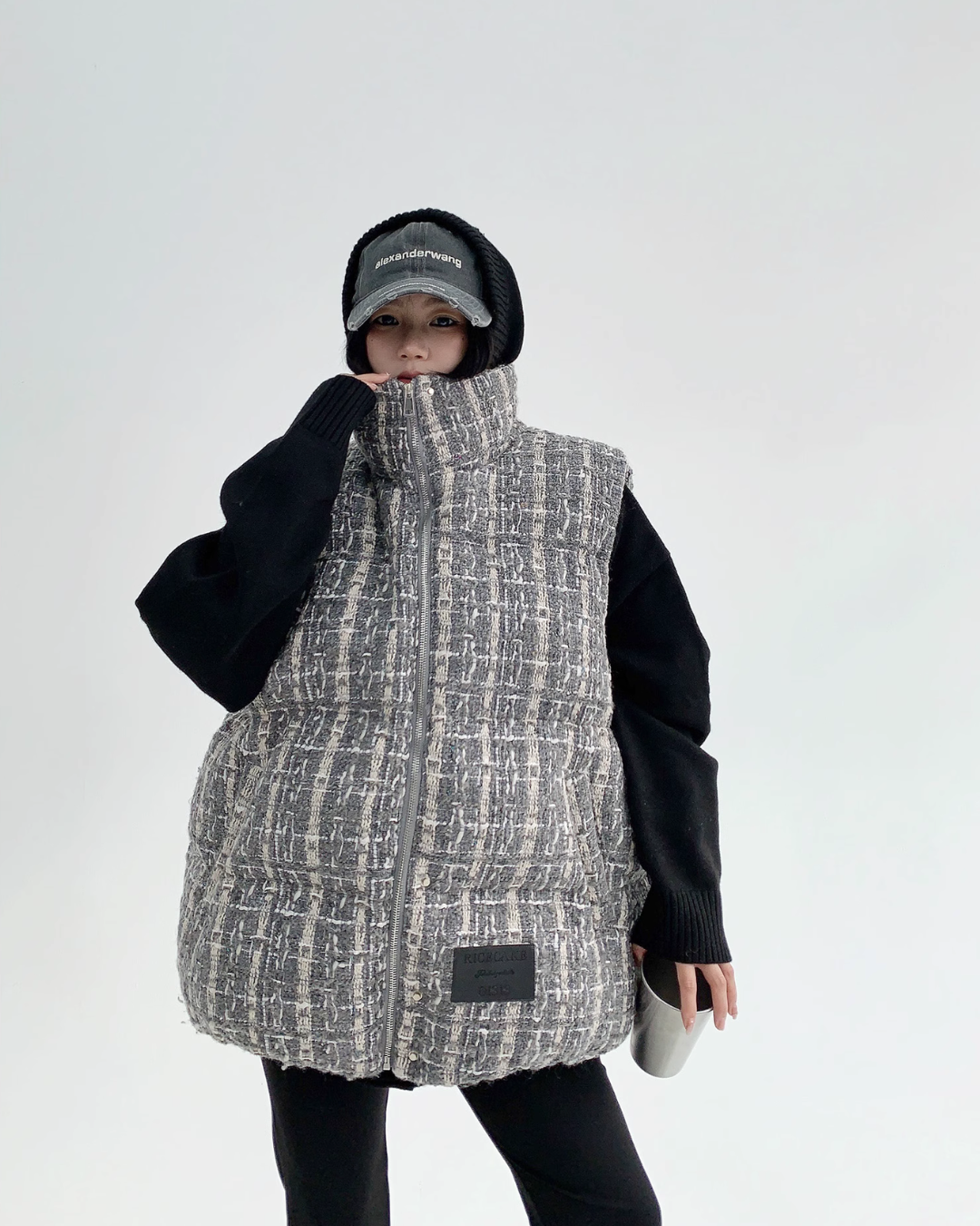 Stand Collar Tweed Down Vest YLS0685