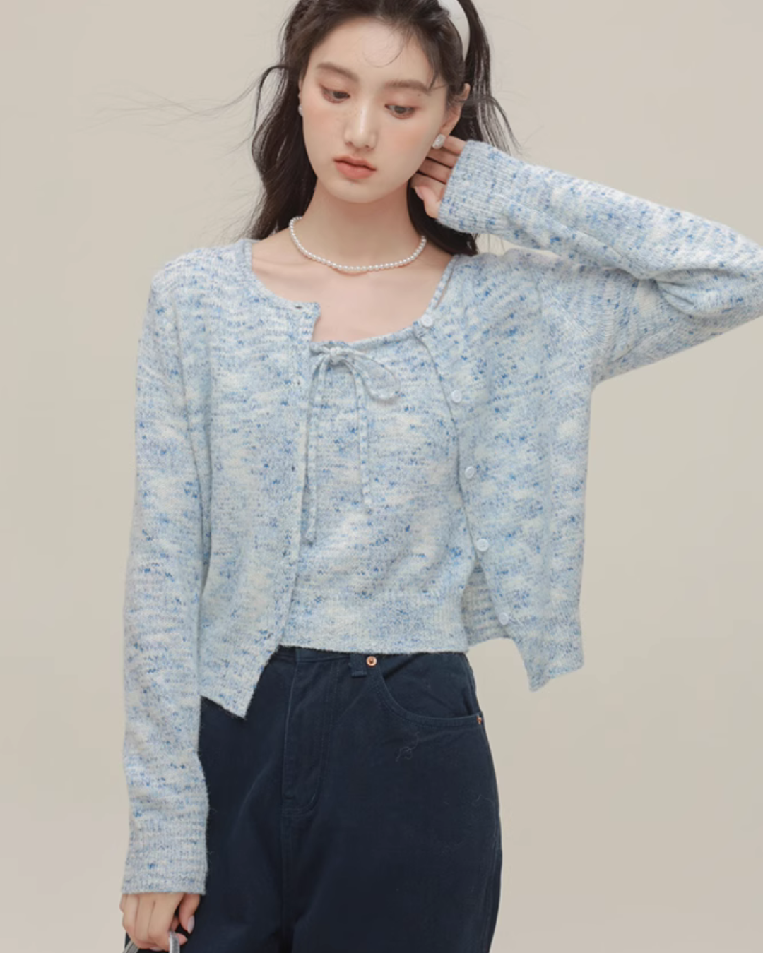 Mix Fancy Knit Cardigan / Knit Camisole CHS0007