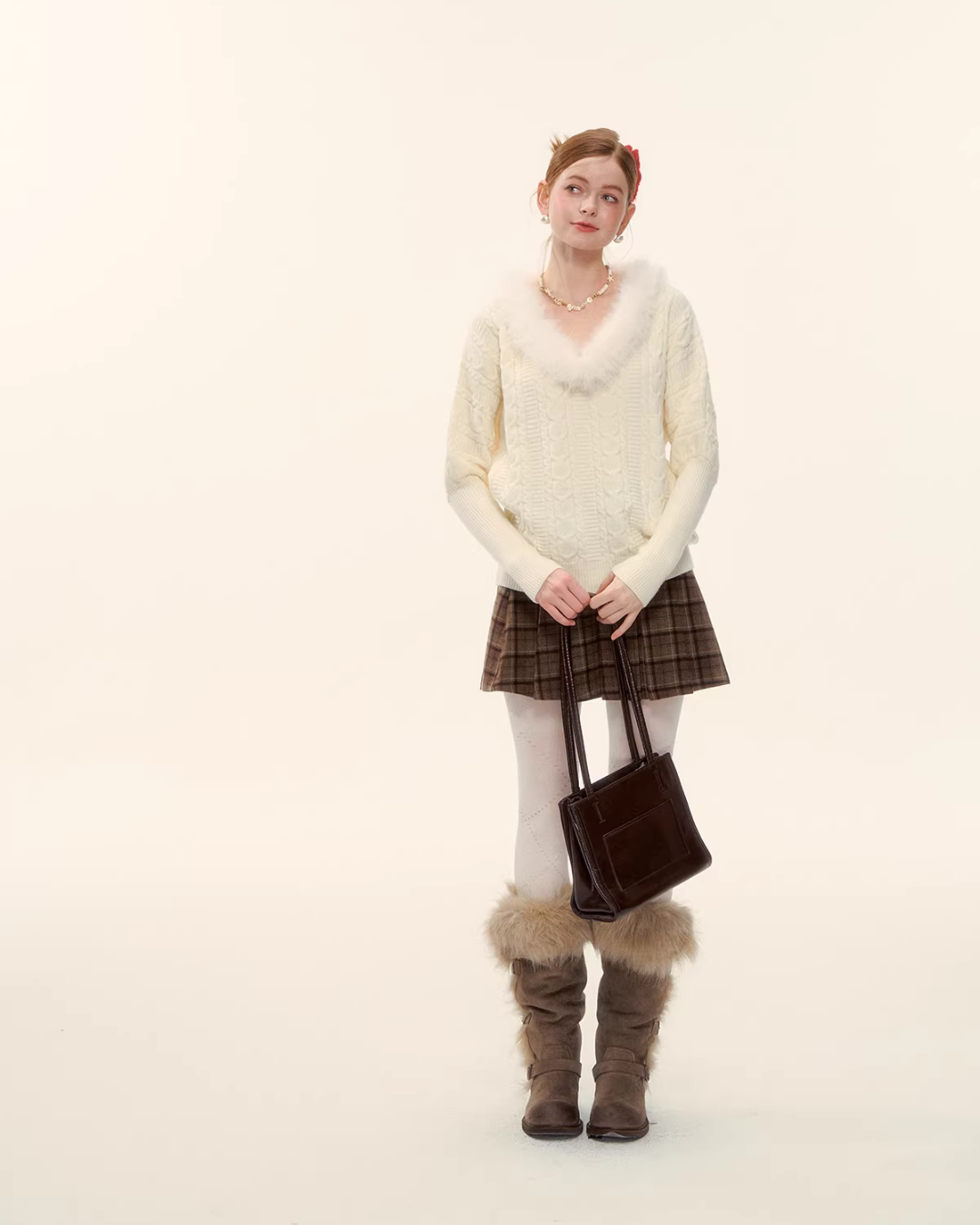 Fur Collar Cable Knit Top ASG0077