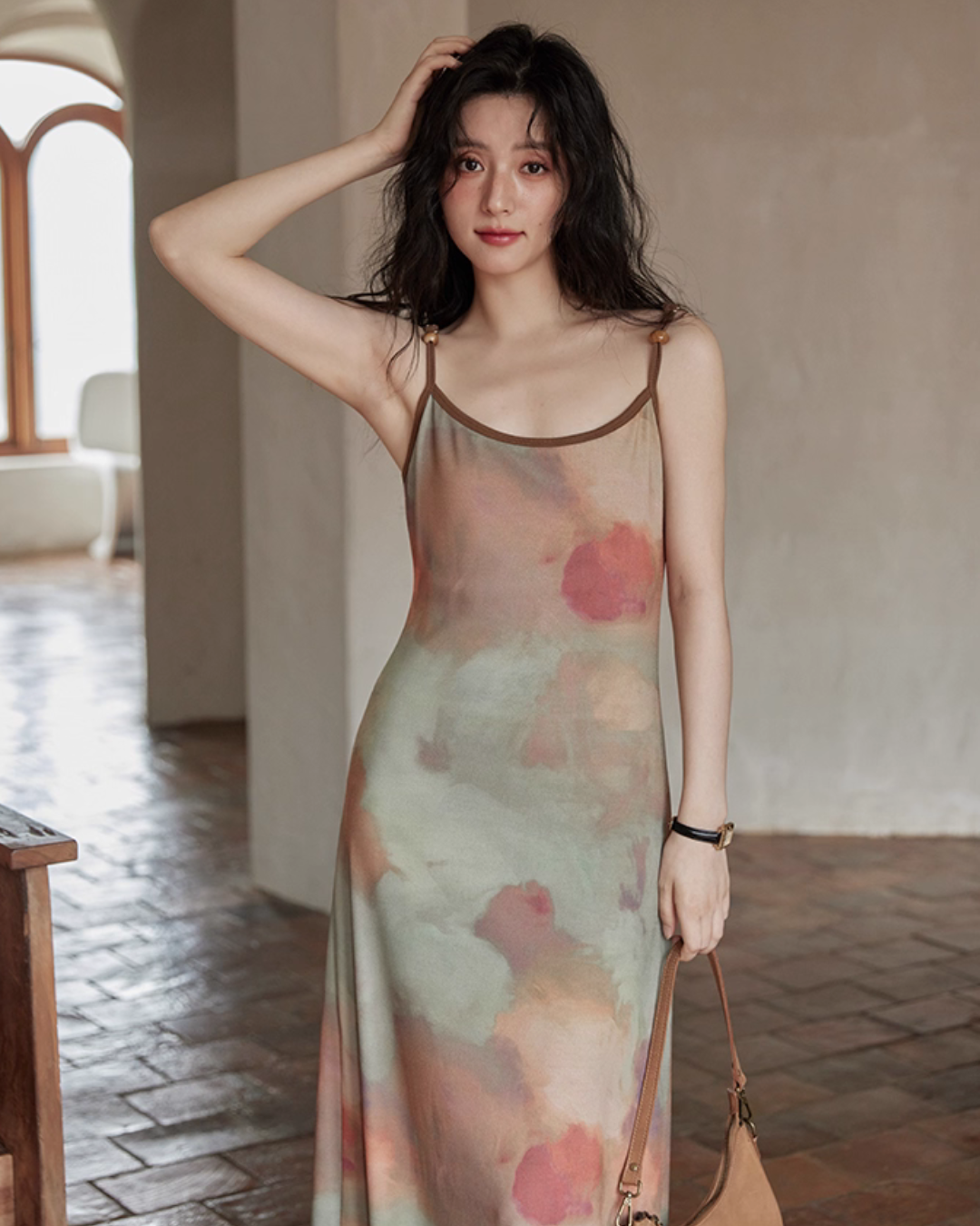 Marble Pattern Camisole Long Dress SMS0013