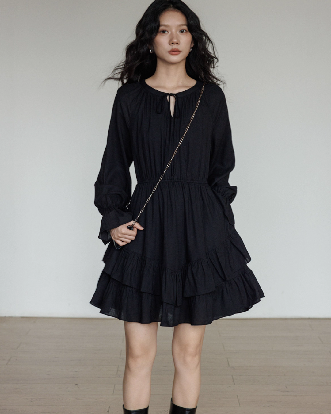 Round Neck Linen Long Sleeve Dress VAS0152