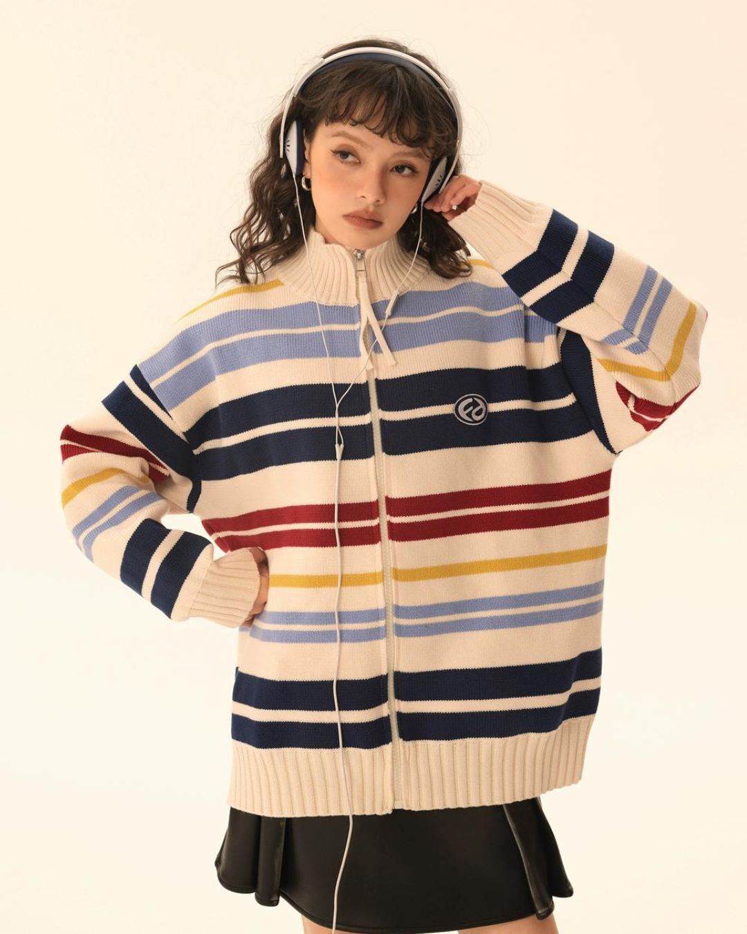 Retro Turtleneck Border Cardigan EZK0002