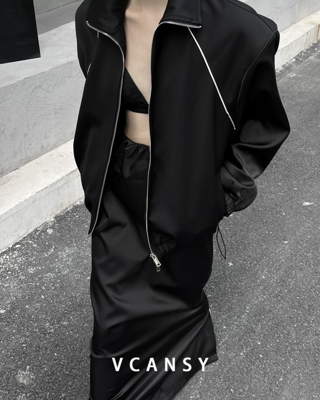 Satin Glossy Vintage Jacket&Long Skirt VCY0007