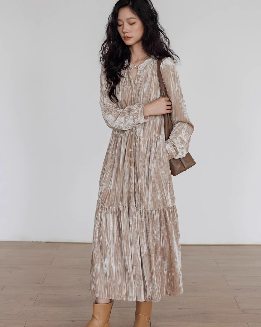 V-Neck Velvet Long Dress VAS0144