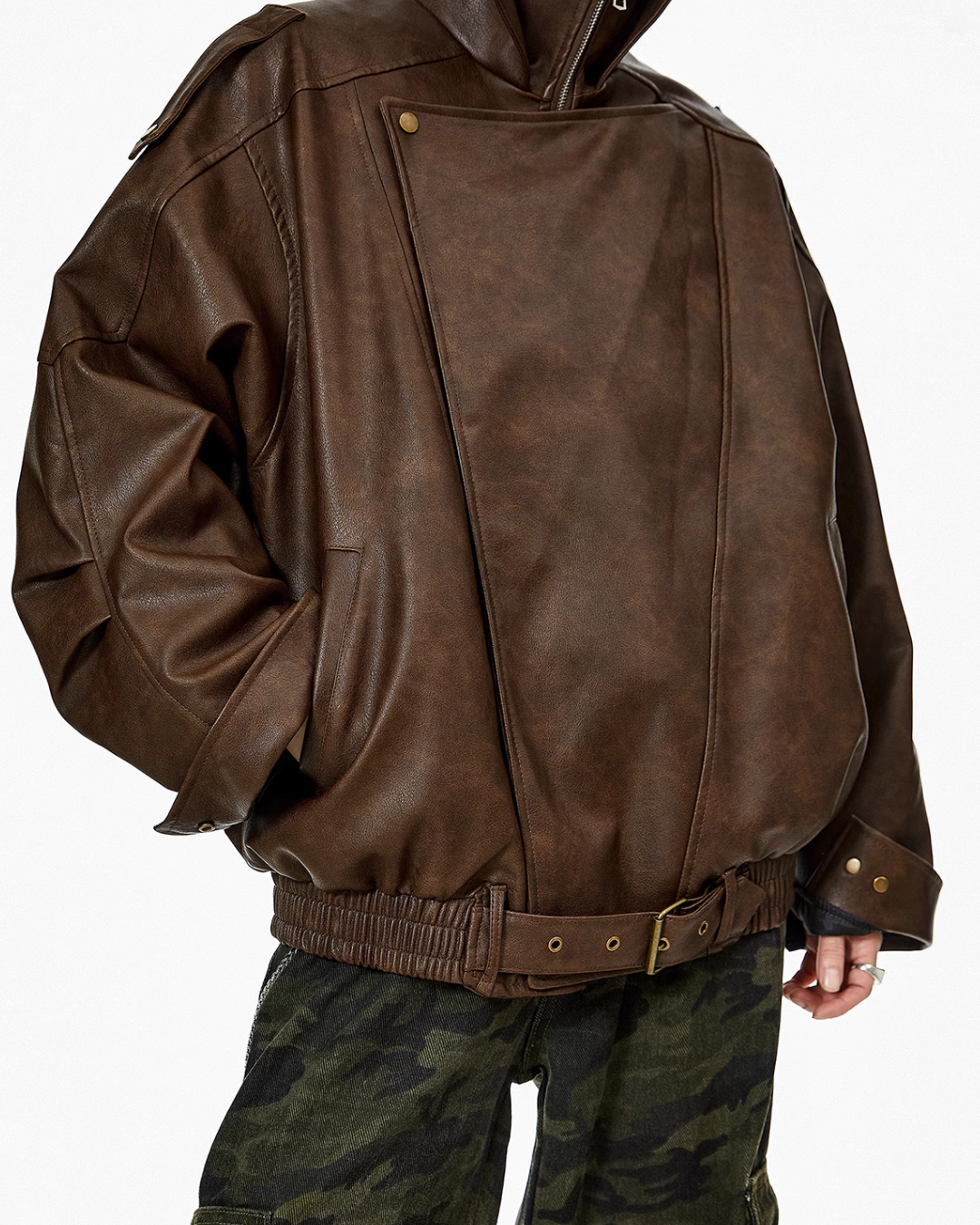 Stand Collar Volume Leather Jacket ICM0063
