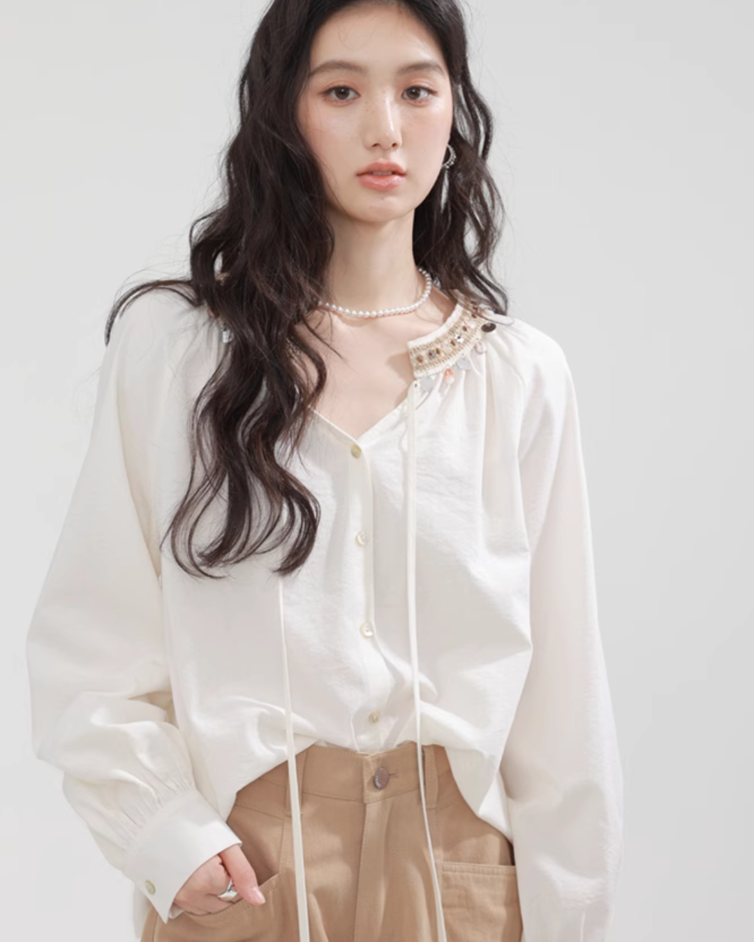 No Collar Balloon Sleeve Top / Vest / Pants CHS0002