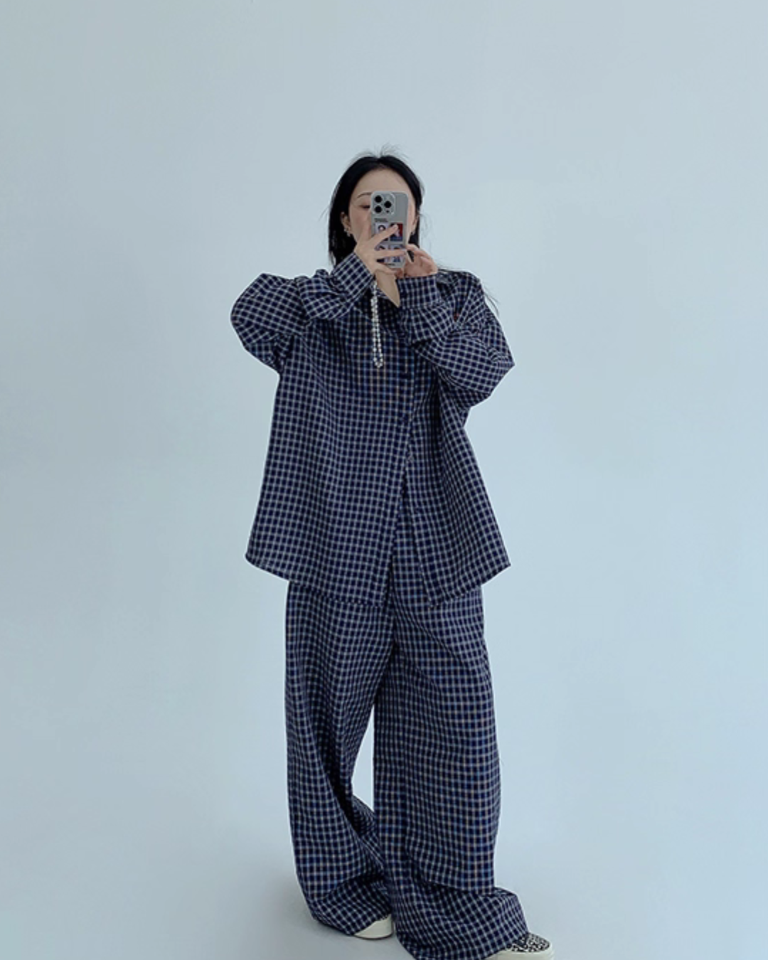 Plaid Long Sleeve Shirt / Loose Pants YLS0916