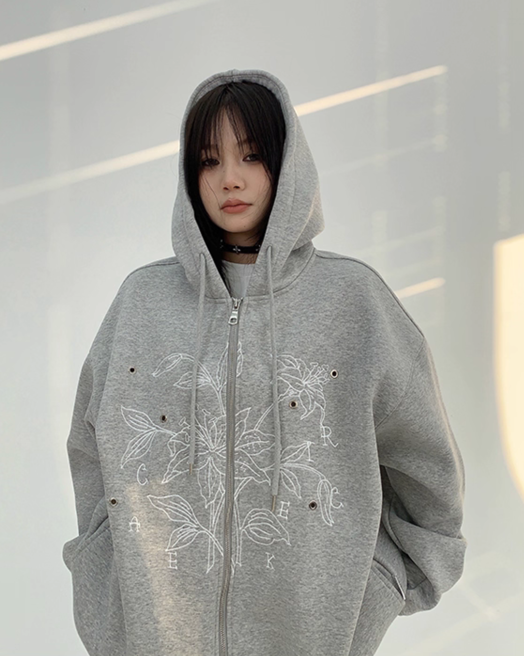 Floral Embroidery Hood Jacket YLS0934