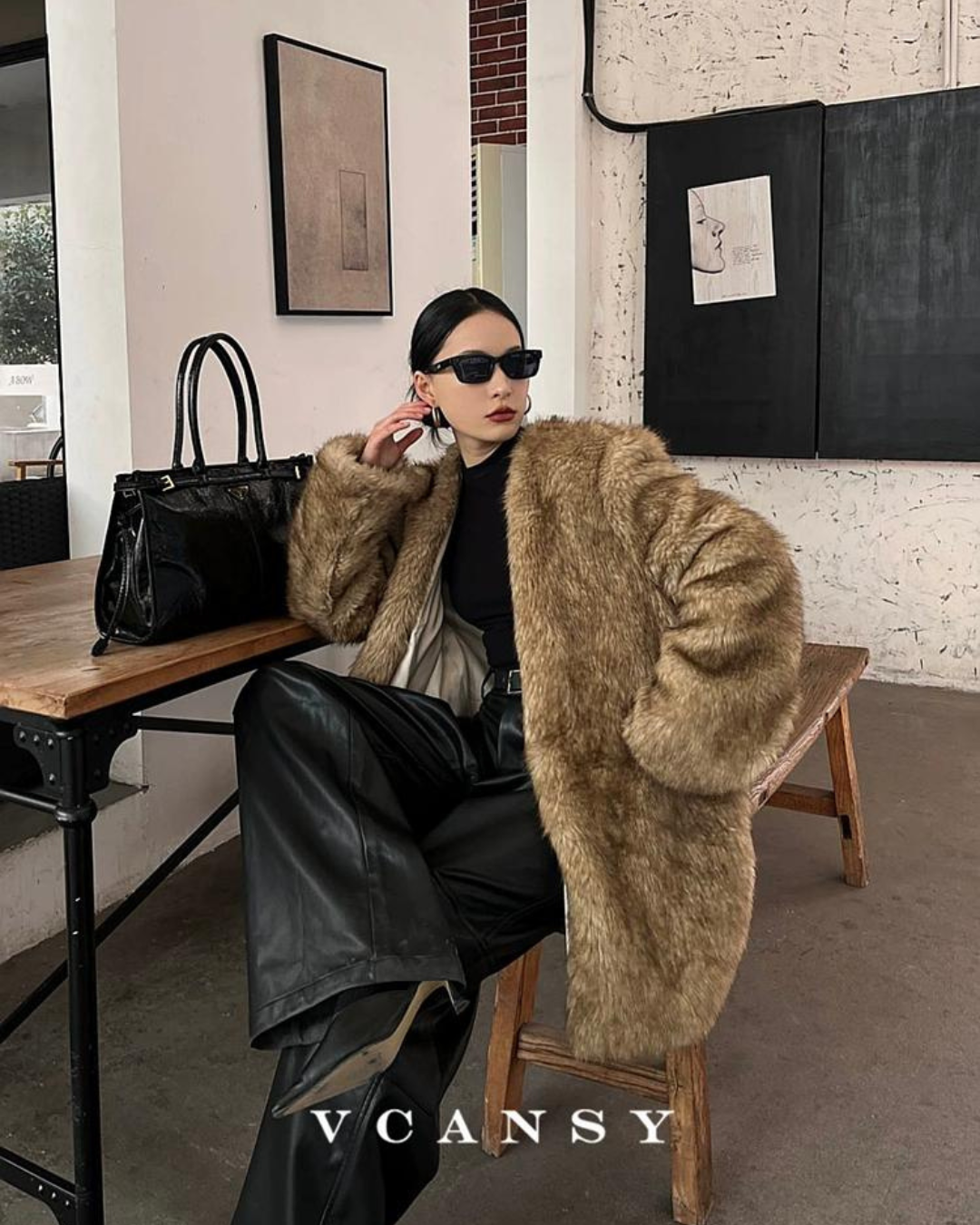 No Collar Volume Fur Coat VCY0046