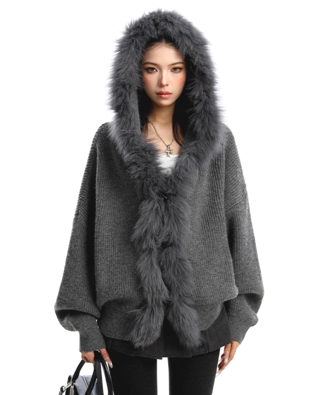 Fur Hood Zip Up Knit BGS0018