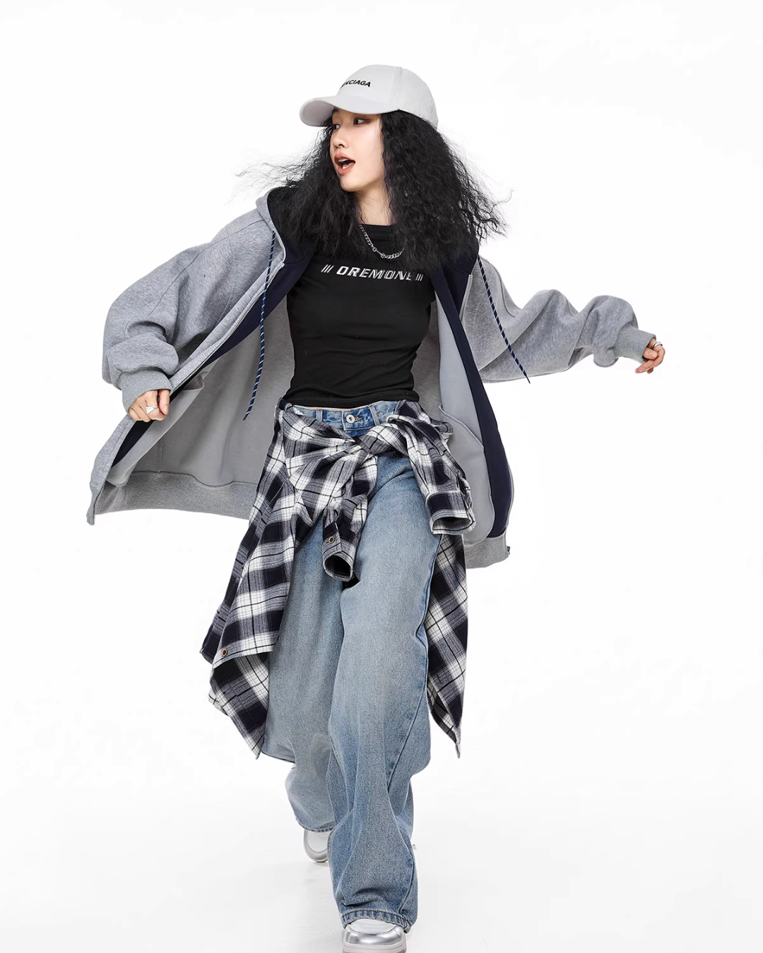 Oversized Drawstring Full Zip Hoodie ICM0073