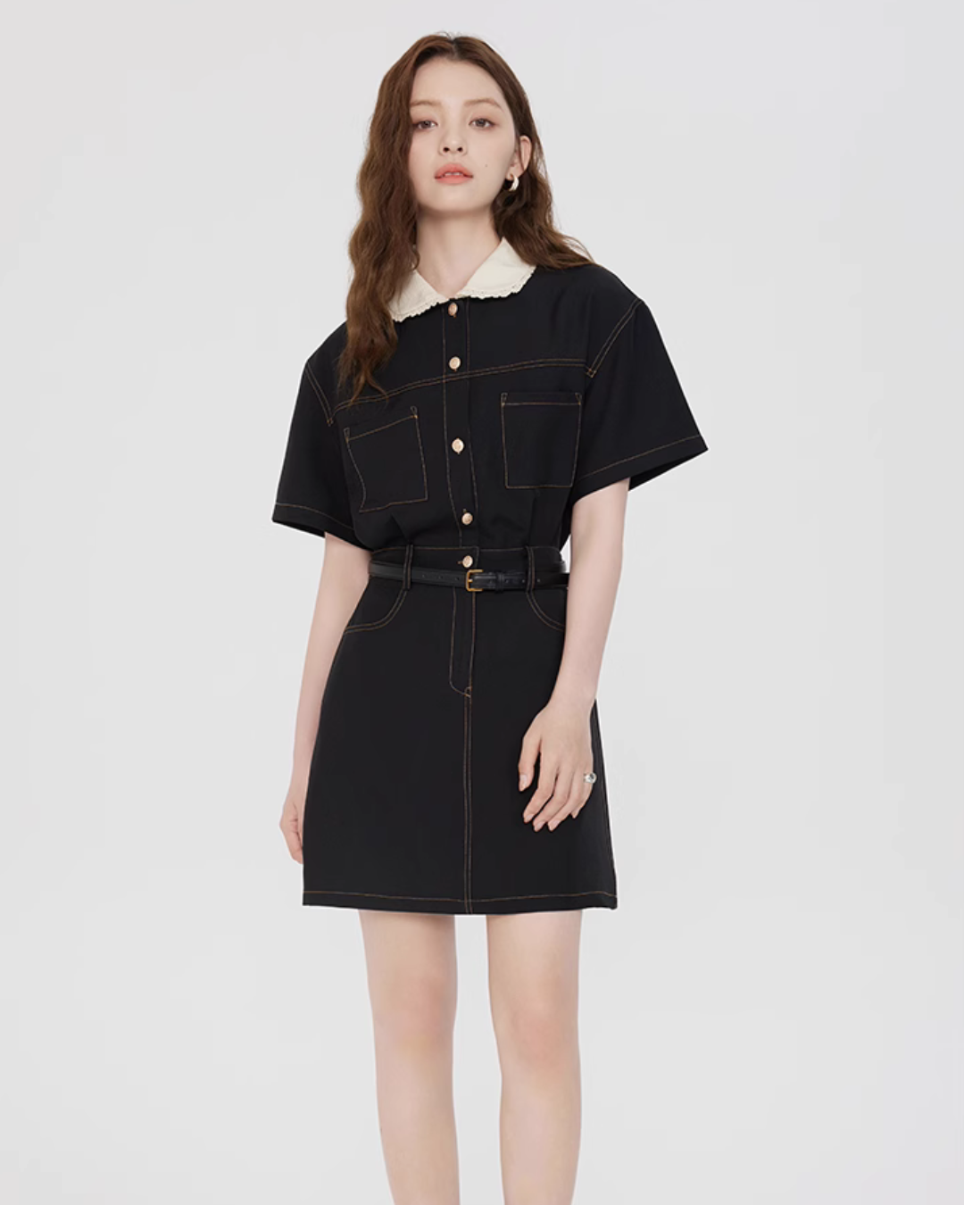 French Collar Denim Dress LSN0006