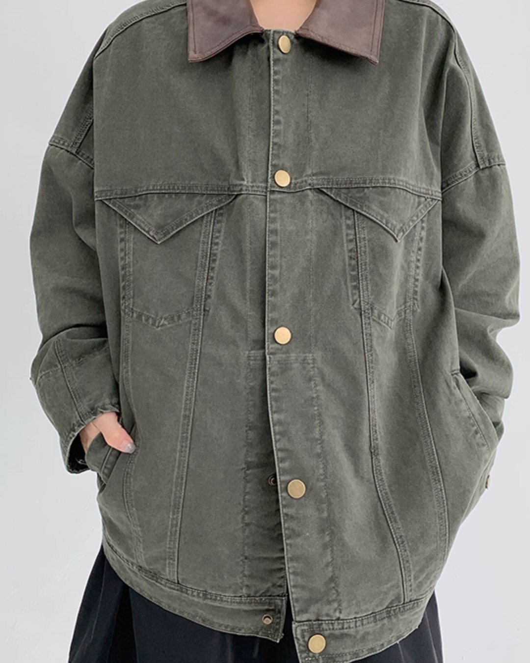 Leather Collar Military Jacket YLS0914
