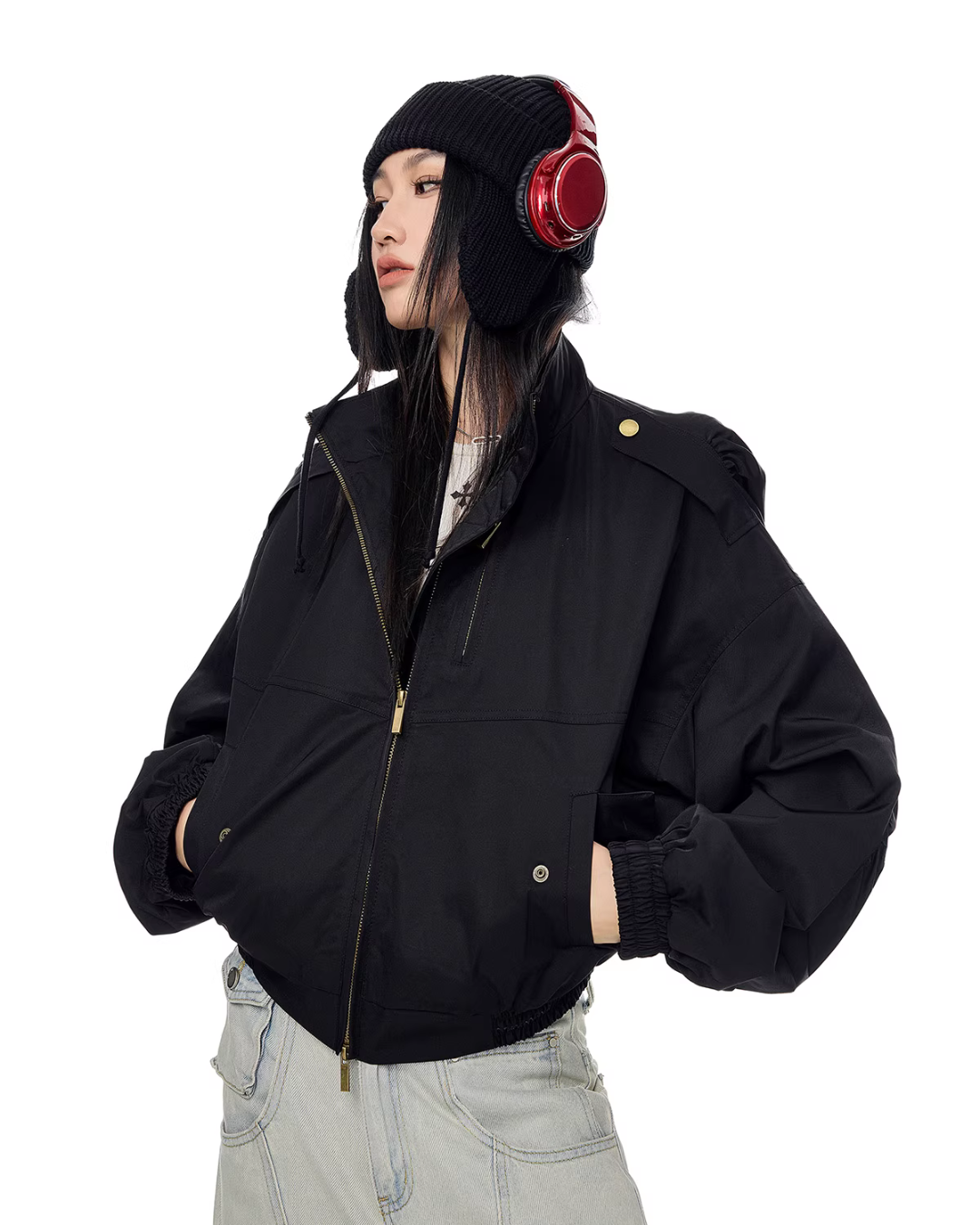 Stand Collar Cropped Jacket ICM0087