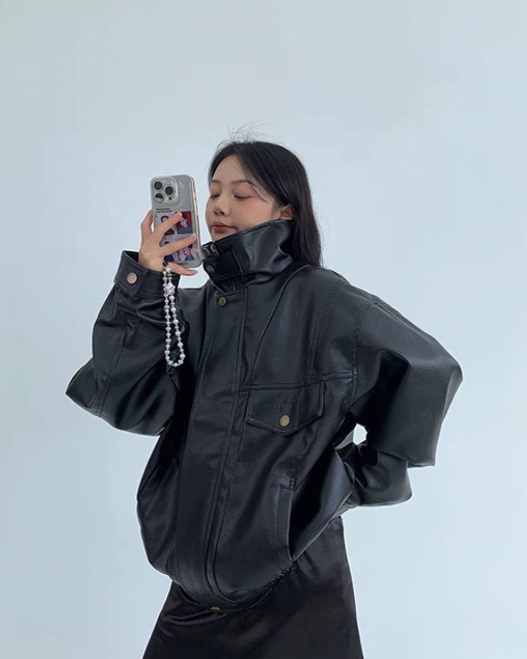 Stand Collar Fake Leather Blouson YLS0909