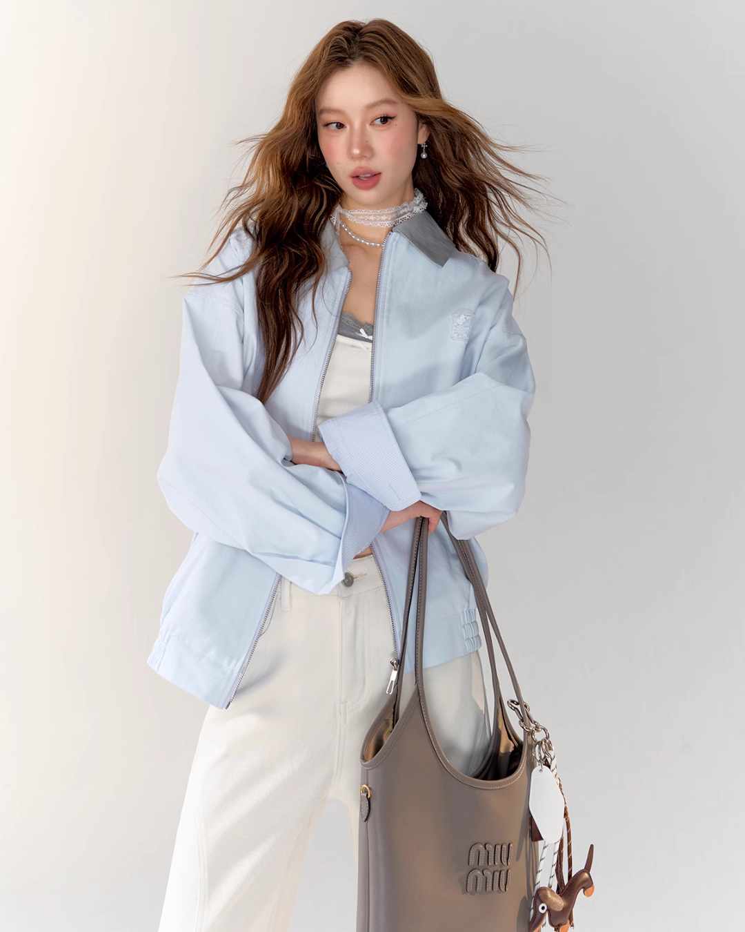 Light Sea Salt Blue Jacket / White Wide Pants ASG0021