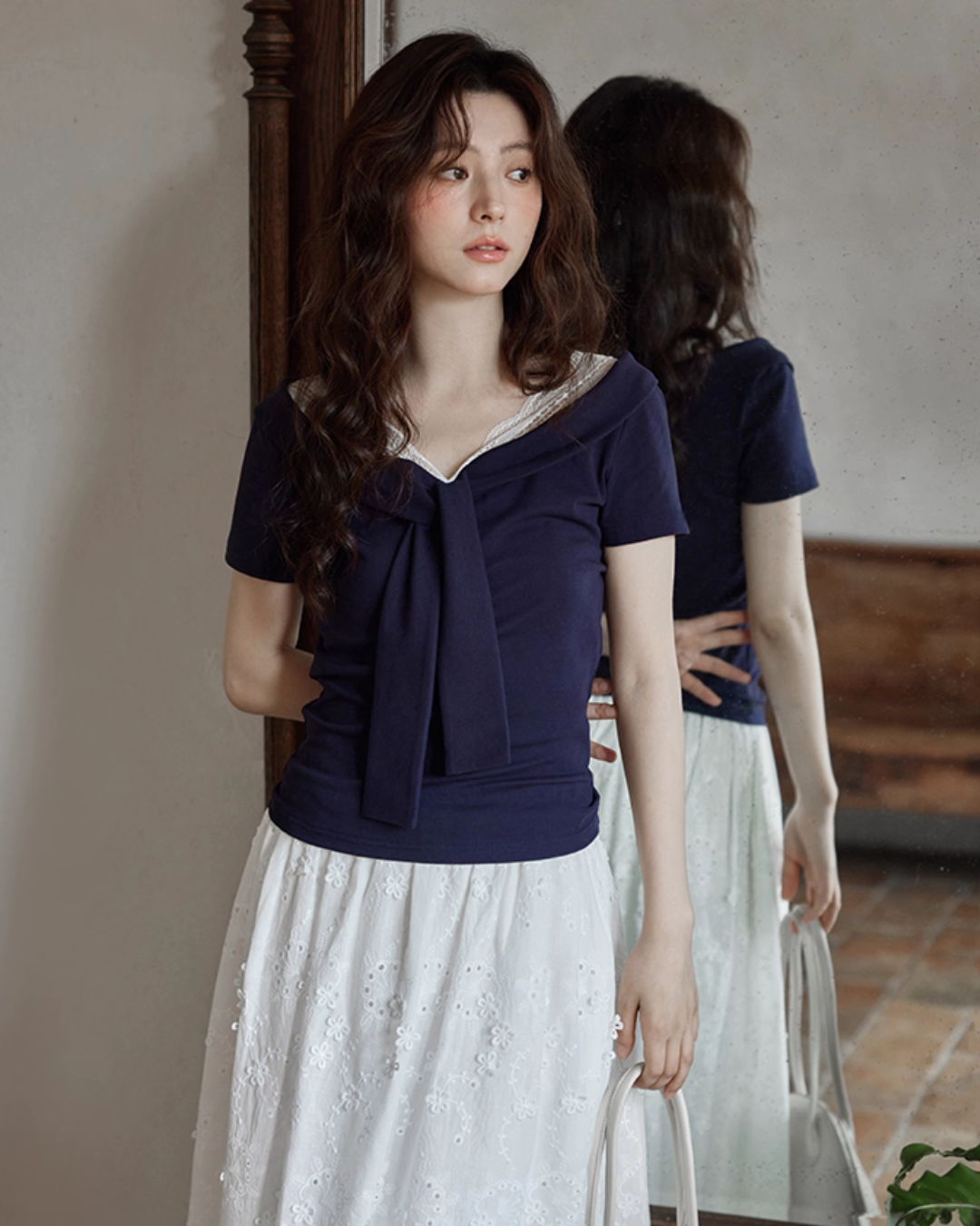 V-neck Navy Blue Dress SMS0025