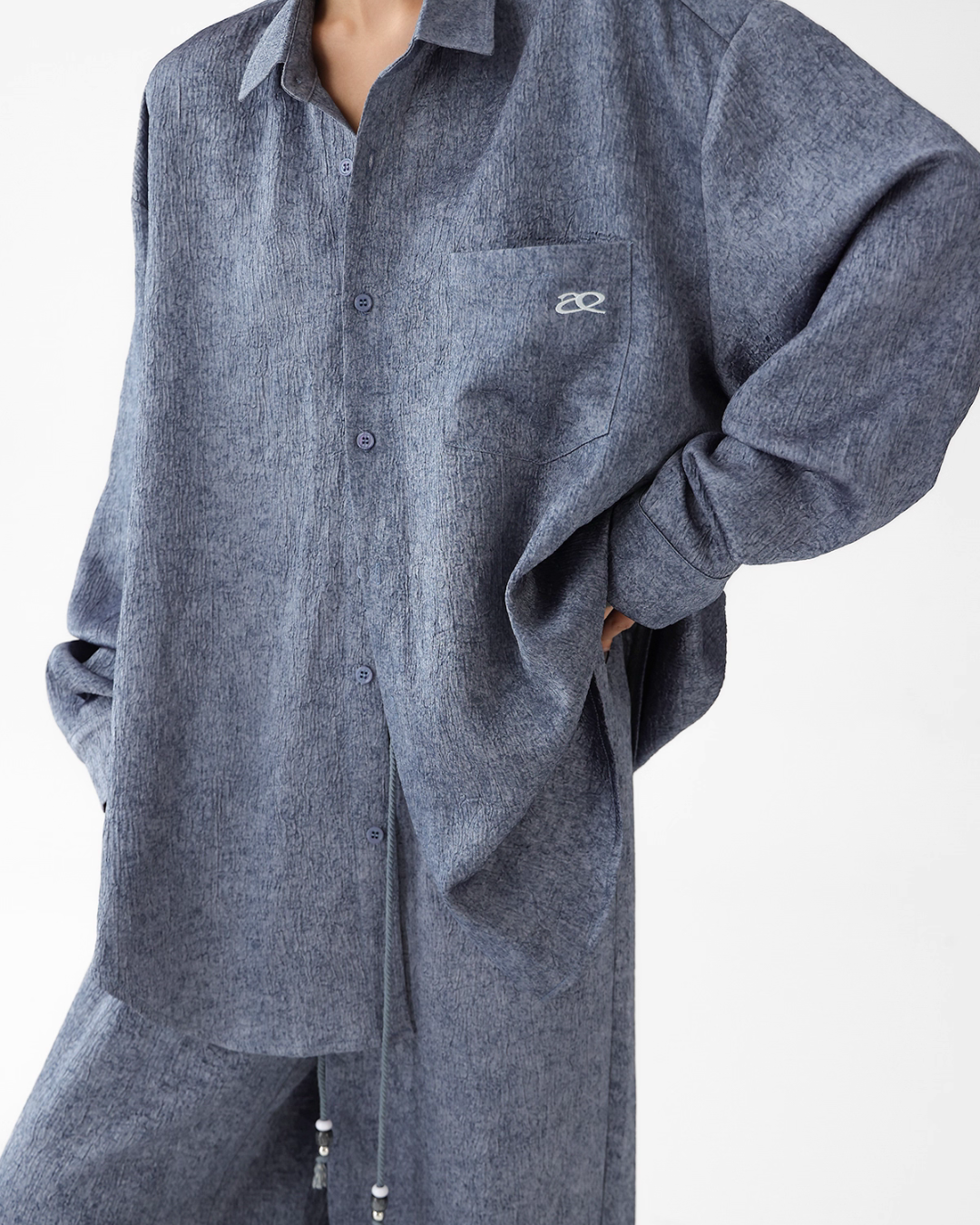 Dark Blue Drape Shirt / Waide Long Pants ACS0264