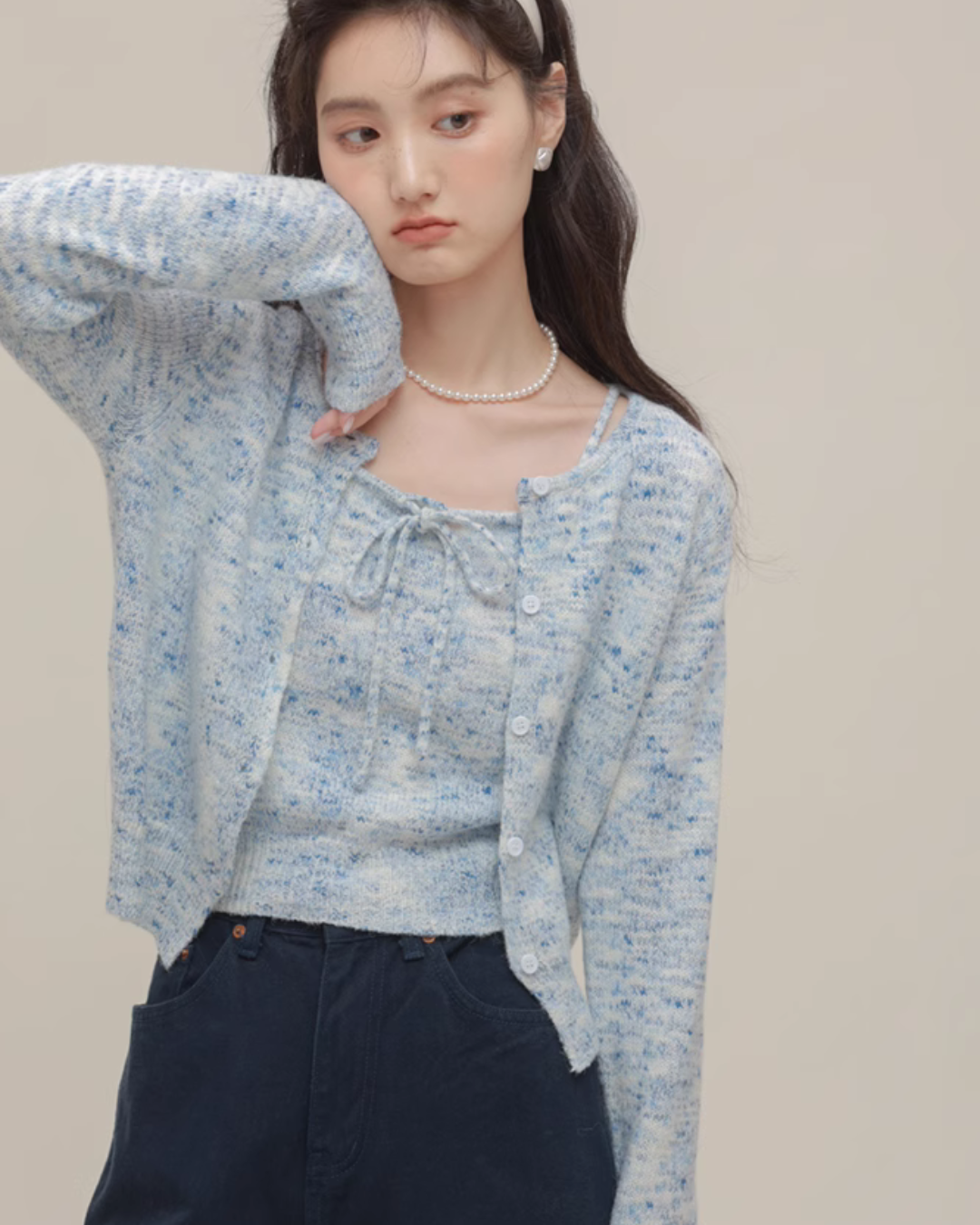 Mix Fancy Knit Cardigan / Knit Camisole CHS0007