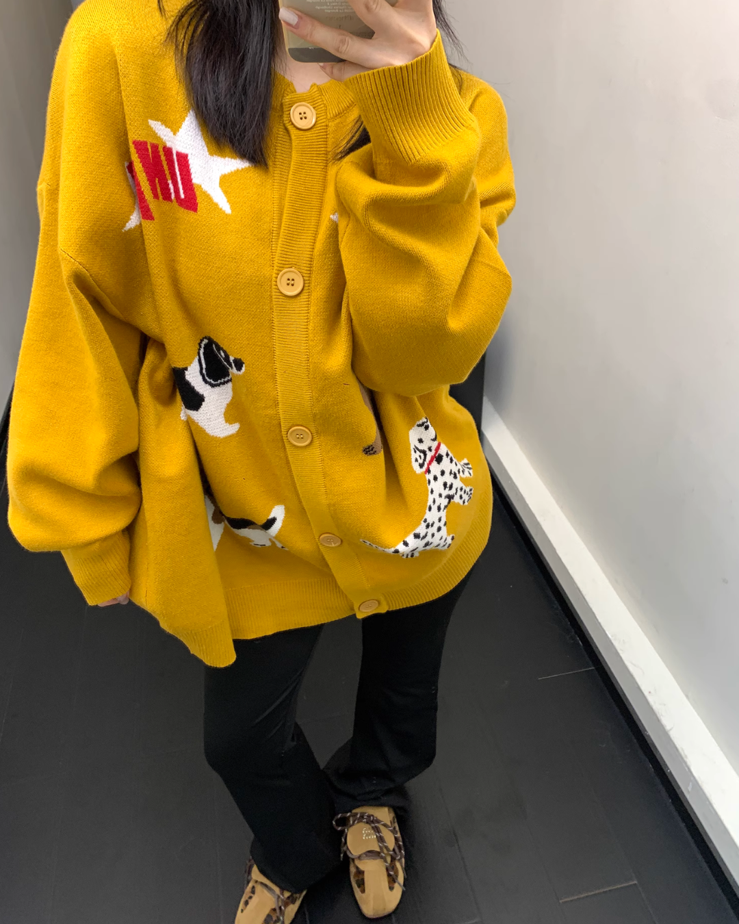 Dog Print Round Neck Knit Cardigan YLS0590
