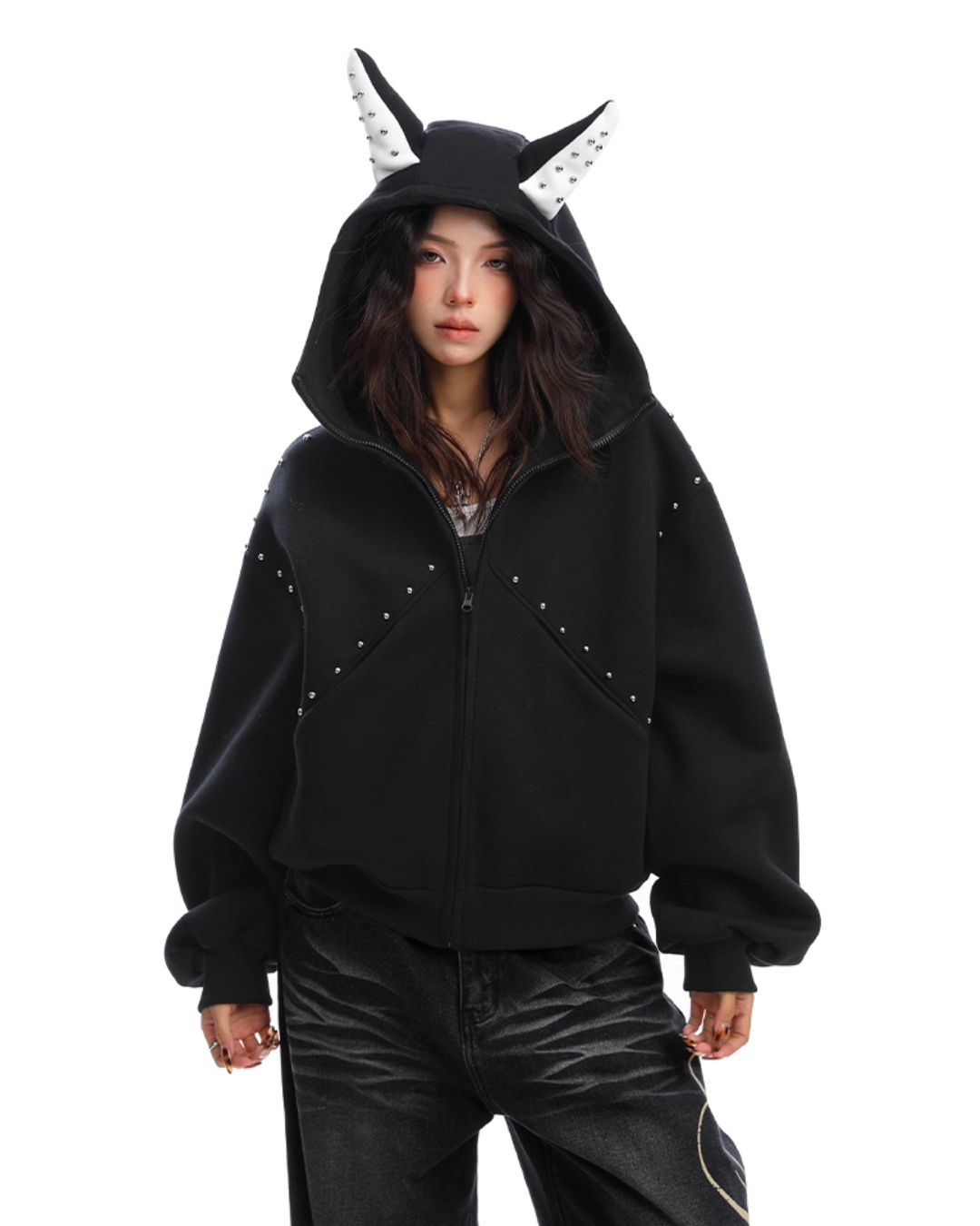 Ear Design Studded Hoodie BGS0022