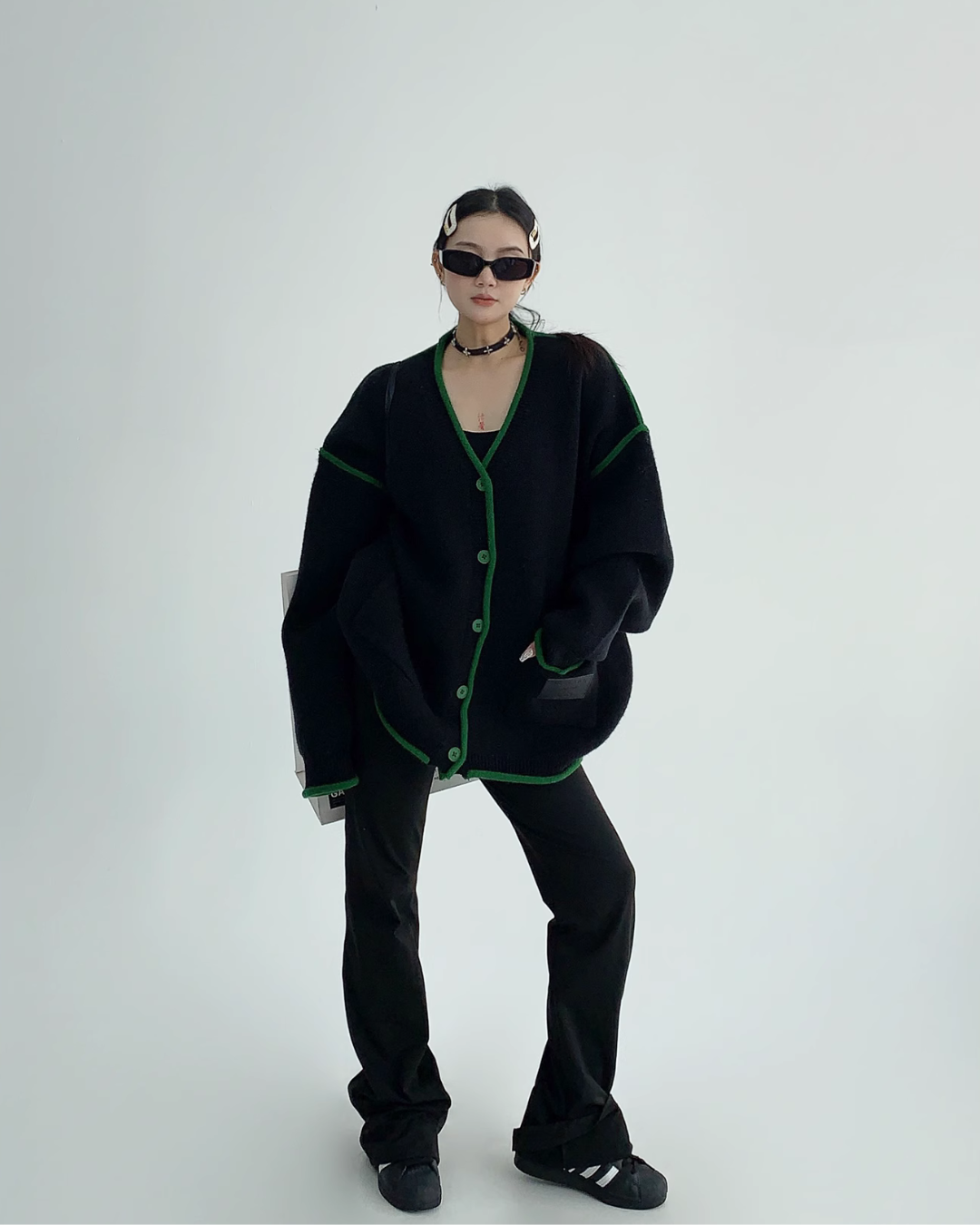 Bicolor Loose Knit Cardigan YLS0568