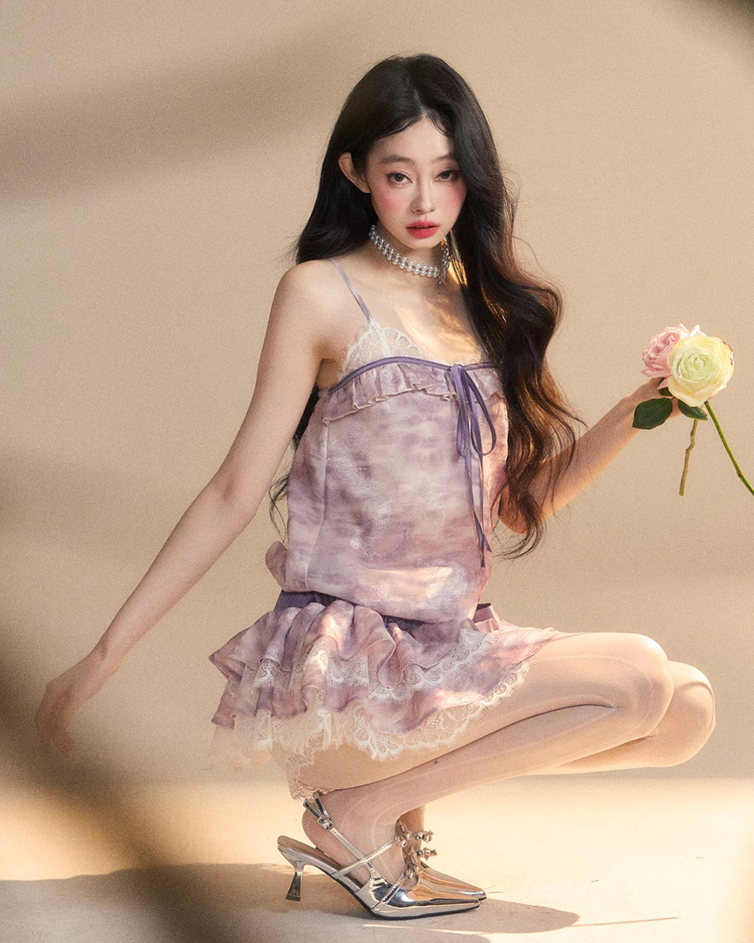 French Purple Frill Dress LAS0021