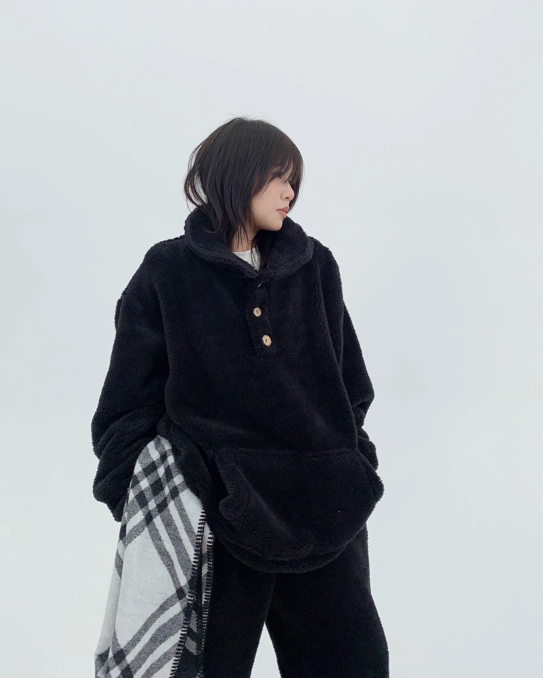 Fluffy Half Button Pullover Hoodie / Wide Pants YLS0707