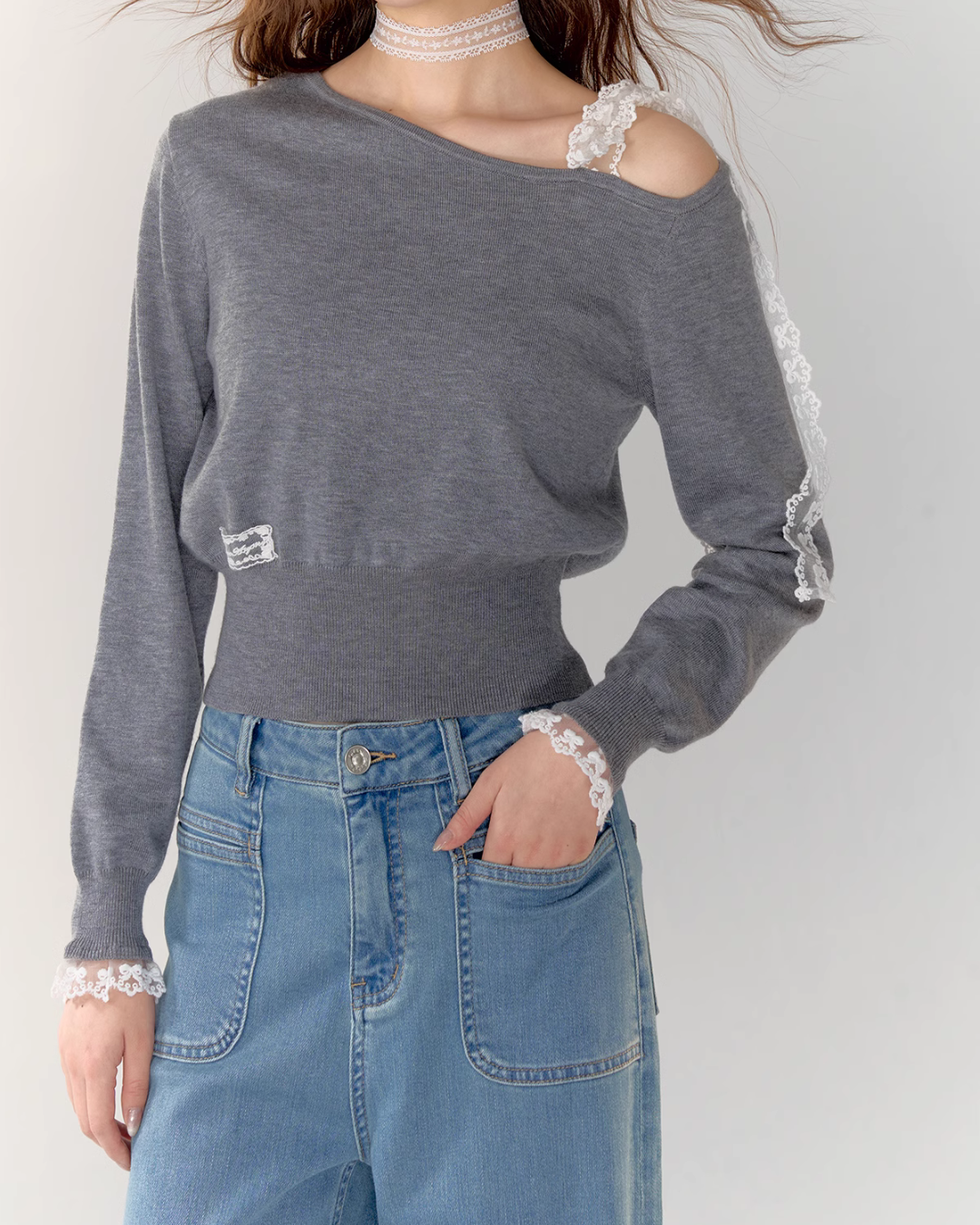 Race Ribbon One Shoulder Tops ASG0023