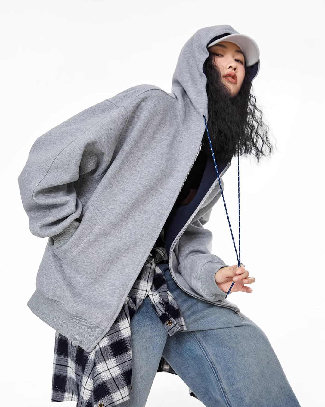 Oversized Drawstring Full Zip Hoodie ICM0073