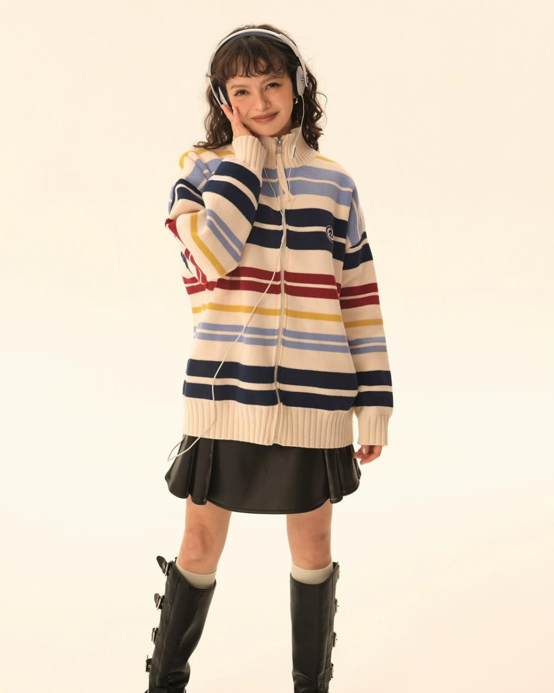 Retro Turtleneck Border Cardigan EZK0002