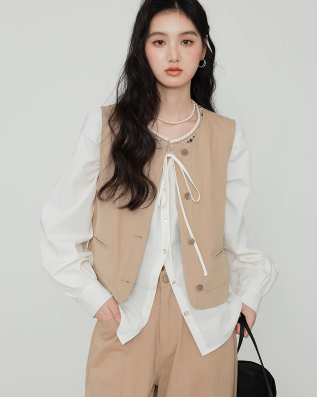 No Collar Balloon Sleeve Top / Vest / Pants CHS0002