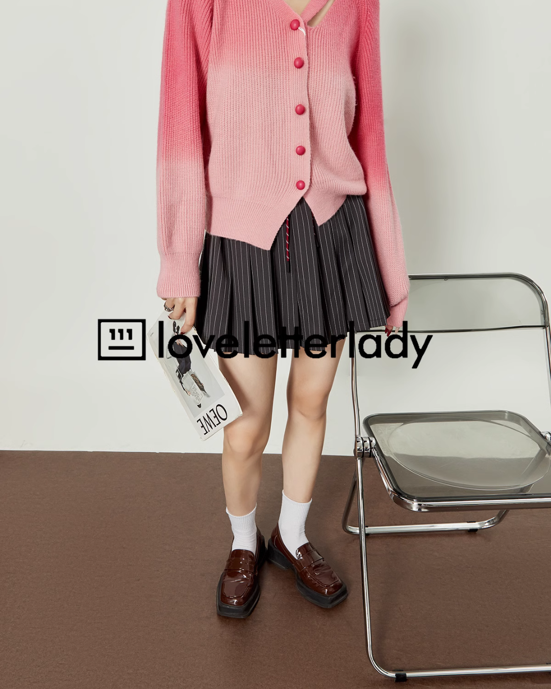 Pink Gradient Knit Cardigan LLA0417